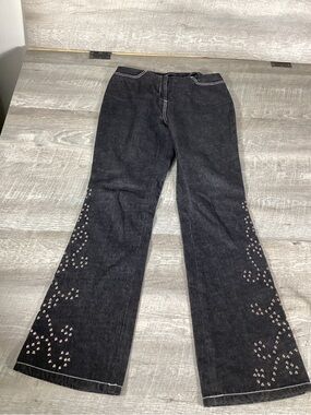 Moda International Womens Studded Flare Jeans Size 6 Dark Wash Y2K Bootcut